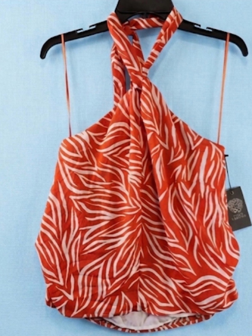 NWT Vince Camuto Sunset Orange Zebra Stripe Halter Top size Med - Picture 5 of 8